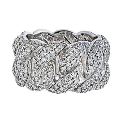 14K WHITE GOLD 6 CARAT DIAMOND CURB LINK WIDE PAVE COCKTAIL RING