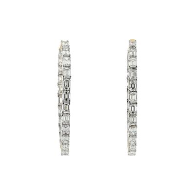 14K WHITE GOLD 7 50CTTW 4CM EMERALD CUT DIAMOND INSIDE OUT HOOP EARRINGS