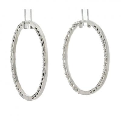 14K WHITE GOLD 7 50CTTW EMERALD AND ROUND CUT DIAMOND HOOP EARRINGS