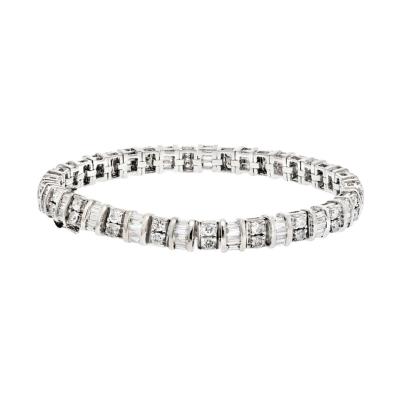 14K WHITE GOLD 8 00CTTW ROUND AND BAGETTE DIAMOND ONE LINE BRACELET