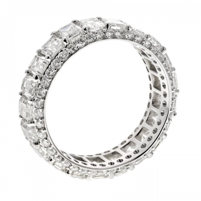 14K WHITE GOLD EMERALD CUT AND ROUND CUT DIAMOND ETERNITY ETERNITY BAND
