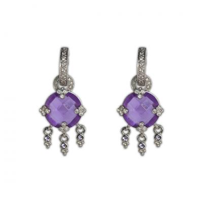 14K White Gold Amethyst Dangle Earrings