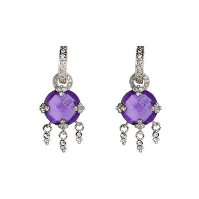 14K White Gold Amethyst Dangle Earrings