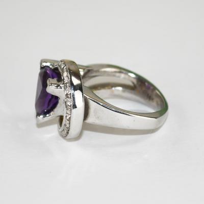 14K White Gold Amethyst Diamond Cocktail Ring 14 3g