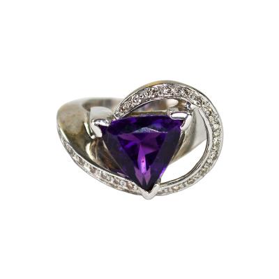 14K White Gold Amethyst Diamond Cocktail Ring 14 3g