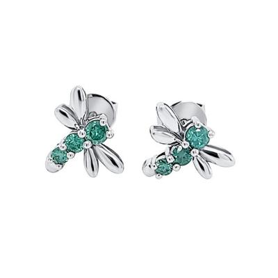 14K White Gold Blue Diamond Dragonfly Stud Earrings