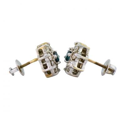 14K White Gold Blue White Diamond Cluster Earrings