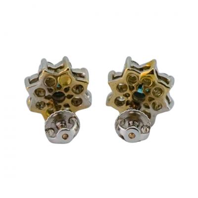14K White Gold Blue White Diamond Cluster Earrings