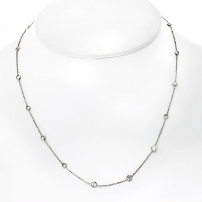 14K White Gold Diamond By The Yard 16 Stones Necklace