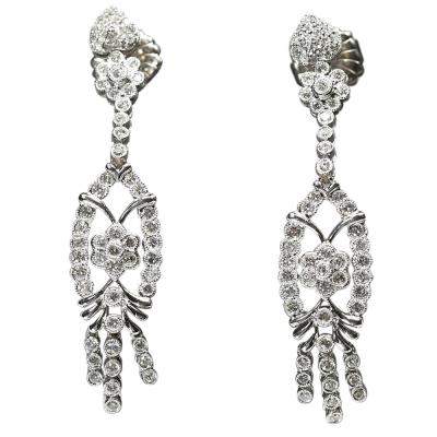 14K White Gold Diamond Dangle earrings 2 00TDW 12 1g SI Clarity G Color
