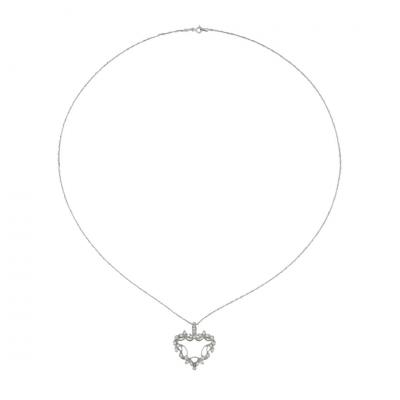 14K White Gold Diamond Heart Pendant Necklace