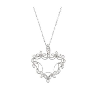 14K White Gold Diamond Heart Pendant Necklace