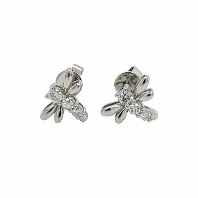 14K White Gold Dragonfly Real Diamond Stud Earrings