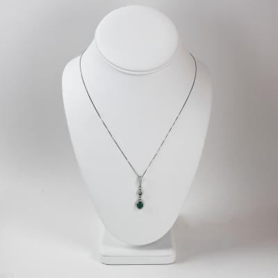 14K White Gold Emerald Diamond Earrings Pendant Set