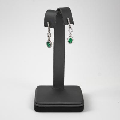 14K White Gold Emerald Diamond Earrings Pendant Set