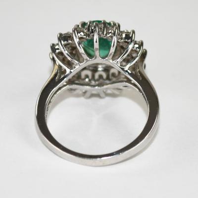 14K White Gold Emerald Diamond Ring 6g