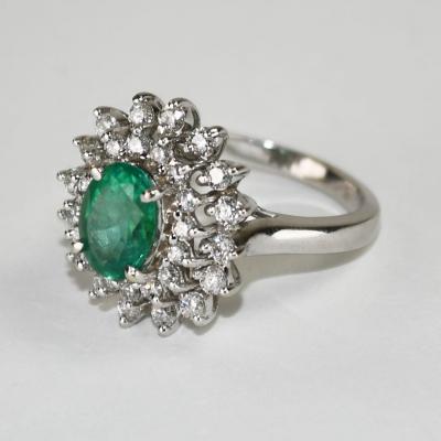 14K White Gold Emerald Diamond Ring 6g