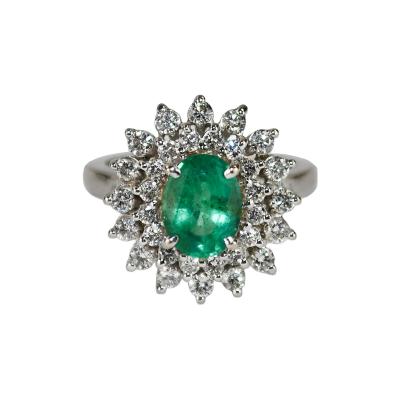 14K White Gold Emerald Diamond Ring 6g