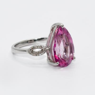 14K White Gold Pink Topaz Diamond Ring 4 7gr