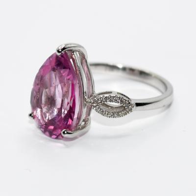 14K White Gold Pink Topaz Diamond Ring 4 7gr