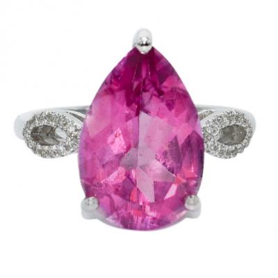 14K White Gold Pink Topaz Diamond Ring 4 7gr