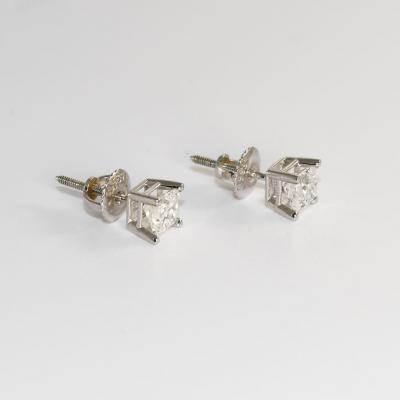 14K White Gold Princess Cut Diamond Stud Earrings 1 00tdw
