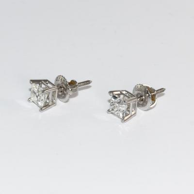 14K White Gold Princess Cut Diamond Stud Earrings 1 00tdw