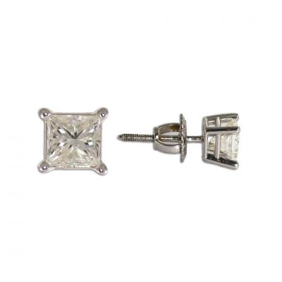 14K White Gold Princess Cut Diamond Stud Earrings 1 00tdw