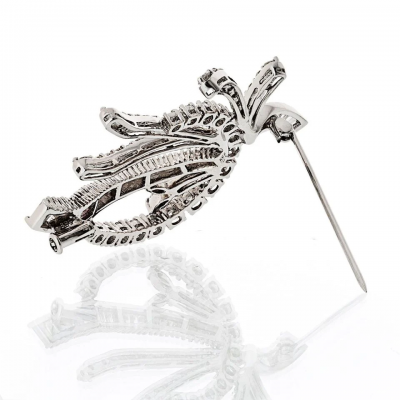 14K White Gold Round And Baguette Diamond Brooch