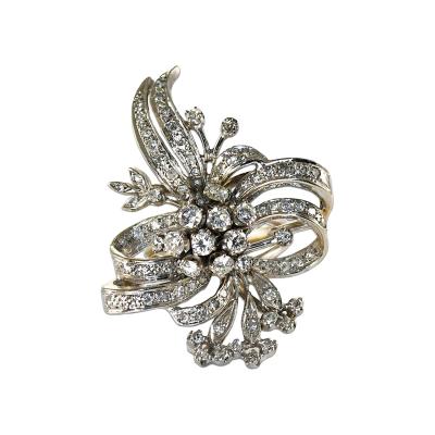 14K White Gold Vintage Diamond Ribbon Style Ring 2 00ct