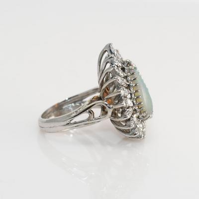 14K White Gold Vintage Opal Diamond Ring 8 7g 35tdw