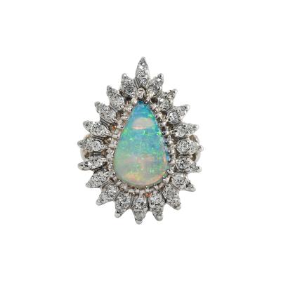 14K White Gold Vintage Opal Diamond Ring 8 7g 35tdw