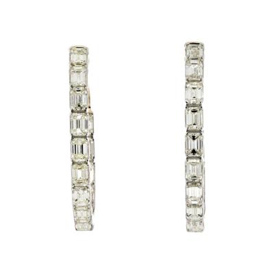 14K YELLOW GOLD 1 INCH EMERALD CUT 5 25CTS HOOP EARRINGS