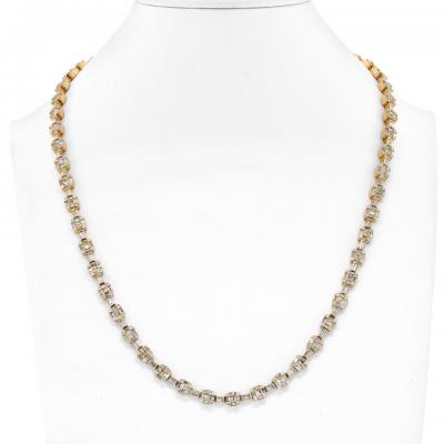 14K YELLOW GOLD 14 50CTTW ROUND AND BAGUETTE CUT DIAMOND LINK CHAIN NECKLACE
