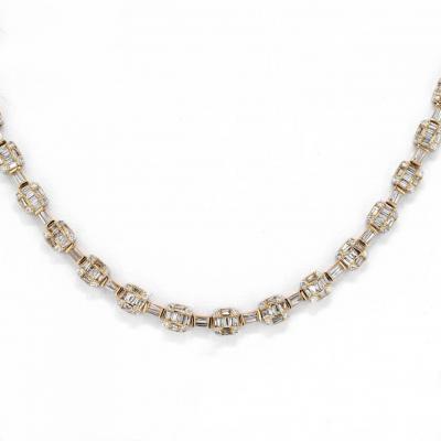 14K YELLOW GOLD 14 50CTTW ROUND AND BAGUETTE CUT DIAMOND LINK CHAIN NECKLACE