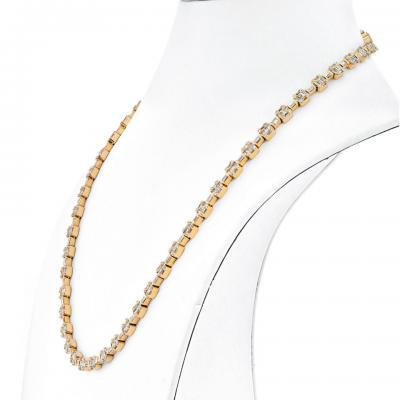 14K YELLOW GOLD 14 50CTTW ROUND AND BAGUETTE CUT DIAMOND LINK CHAIN NECKLACE