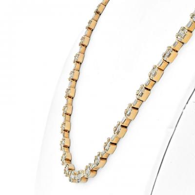 14K YELLOW GOLD 14 50CTTW ROUND AND BAGUETTE CUT DIAMOND LINK CHAIN NECKLACE