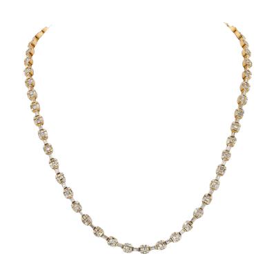 14K YELLOW GOLD 14 50CTTW ROUND AND BAGUETTE CUT DIAMOND LINK CHAIN NECKLACE