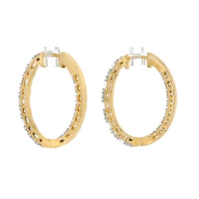 14K YELLOW GOLD EMERALD CUT AND ROUND CUT DIAMOND INSIDE OUT EARRINGS