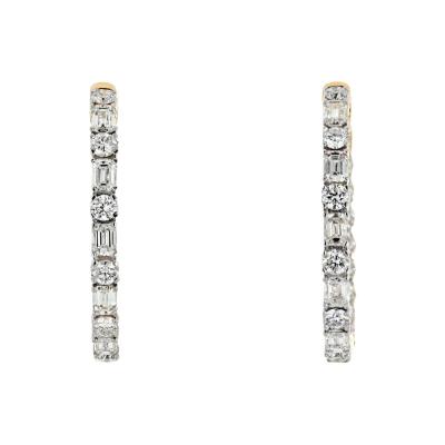 14K YELLOW GOLD EMERALD CUT AND ROUND CUT DIAMOND INSIDE OUT EARRINGS