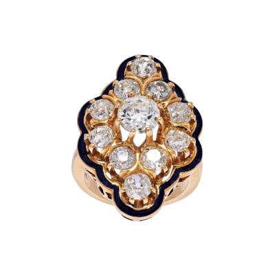 14K YELLOW GOLD OLD EUROPEAN DIAMOND CLUSTER NAVETTE RING