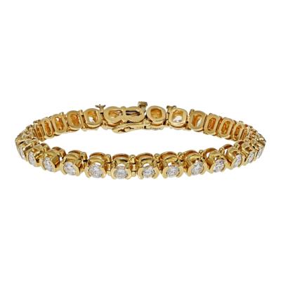 14K Yellow Gold 7 63cttw Round Diamond Half Bezel Mounting Tennis Bracelet