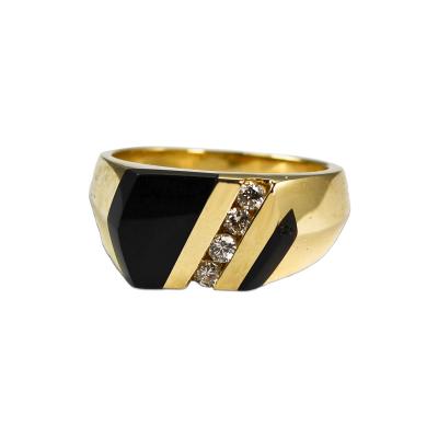 14K Yellow Gold Black Onyx Diamond Ring