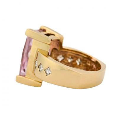 14K Yellow Gold Custom Kunzite and Diamond Ring