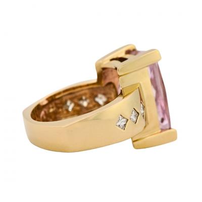 14K Yellow Gold Custom Kunzite and Diamond Ring