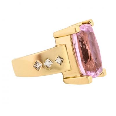 14K Yellow Gold Custom Kunzite and Diamond Ring