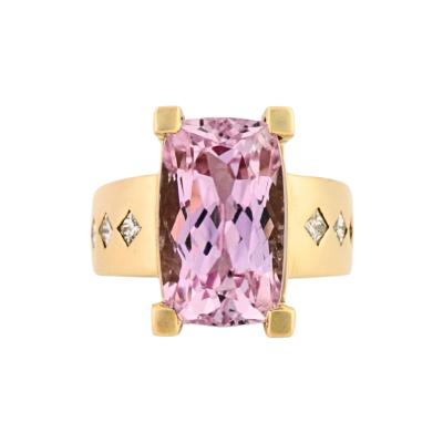 14K Yellow Gold Custom Kunzite and Diamond Ring
