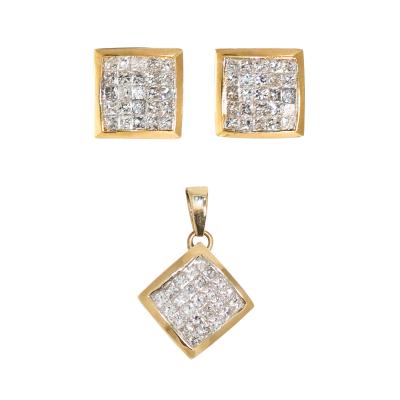 14K Yellow Gold Diamond Pendant Earring Set 1 50tdw 4 4gr