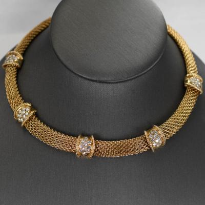 14K Yellow Gold Diamond Woven Link Necklace 3 00TDW