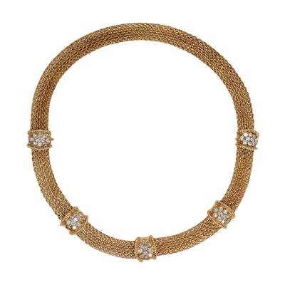 14K Yellow Gold Diamond Woven Link Necklace 3 00TDW